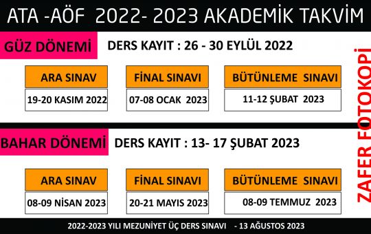 ATA AÖF 2022 2023 AKADEMİK TAKVİM YENİ 